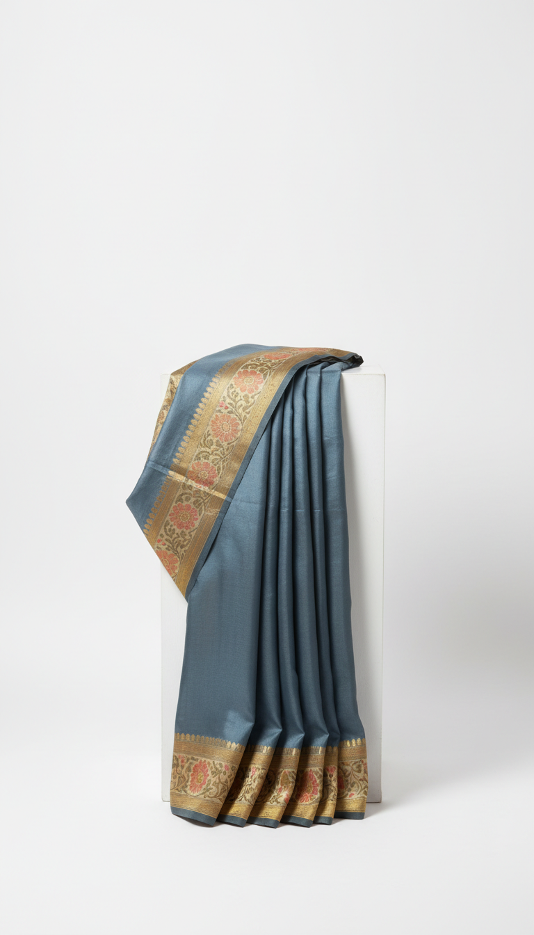 Slate Indigo Silk Wedding Saree