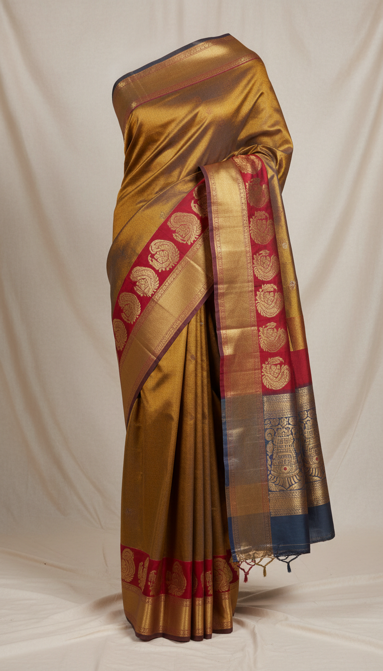 Kanchipuram silk saree with temple border