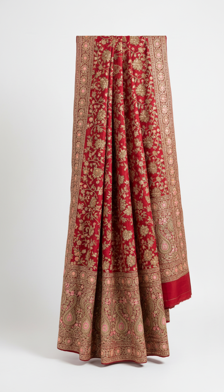 Classic Red Gold-Embroidered Bridal Saree